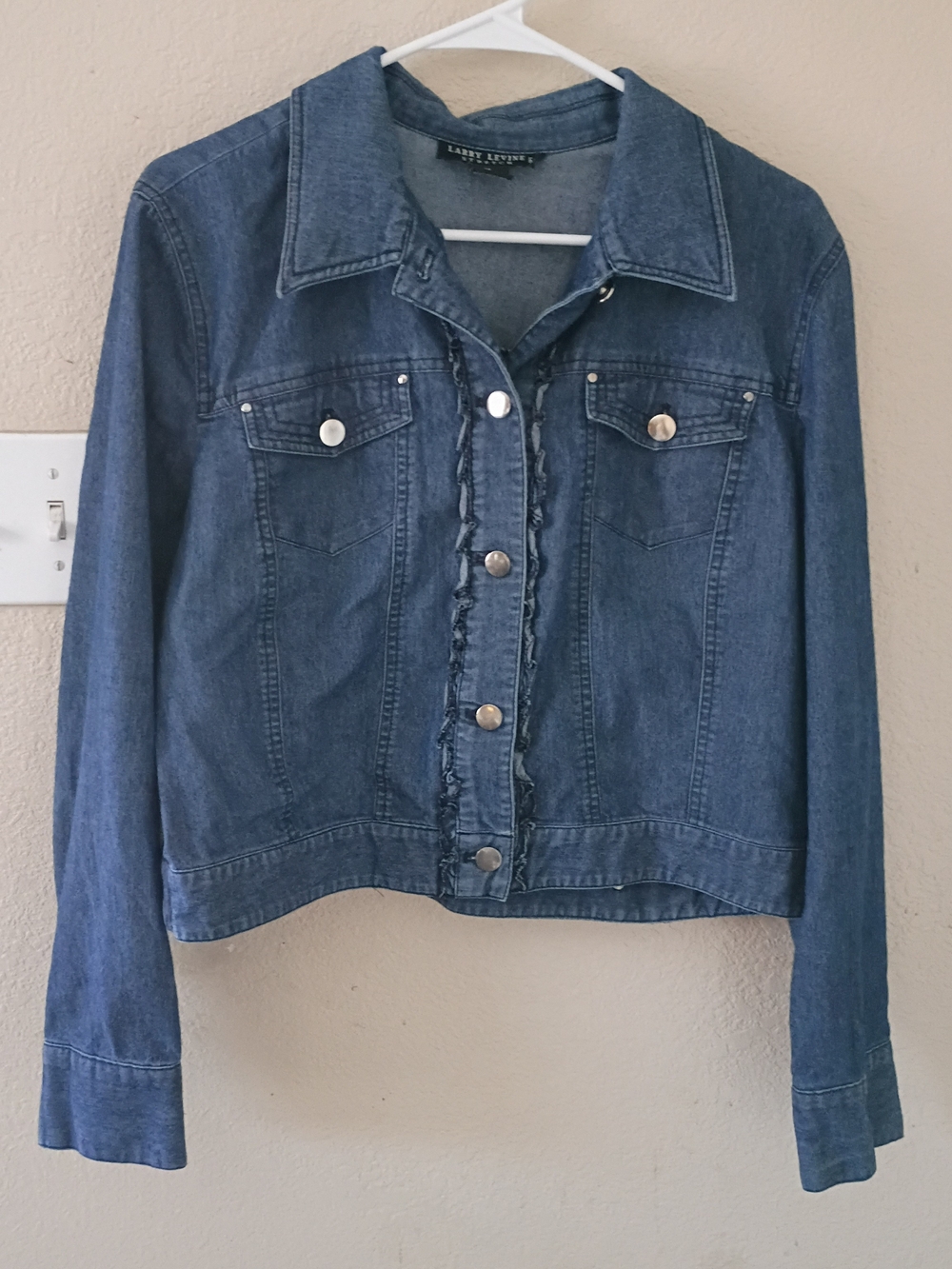 Larry Levine Dark Blue Denim Jacket with Frayed Placket